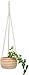 Mkono Ceramic Hanging Planter Macrame Plant Holder 5 Inch Cute Succulent Cactus Pot with Cotton Rope Hanger for Indoor Outdoor Decor, 1 Pack