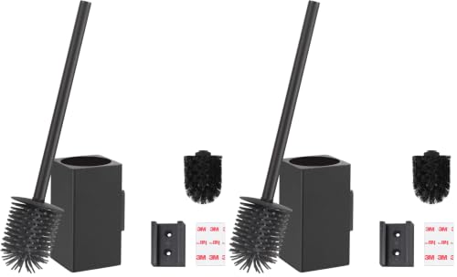 Image of BVL Toilet Brush and Holder Black Toilet Bowl Brush for Ceaning with Stainless Steel Handle Wall Mounted (Pack of 2)