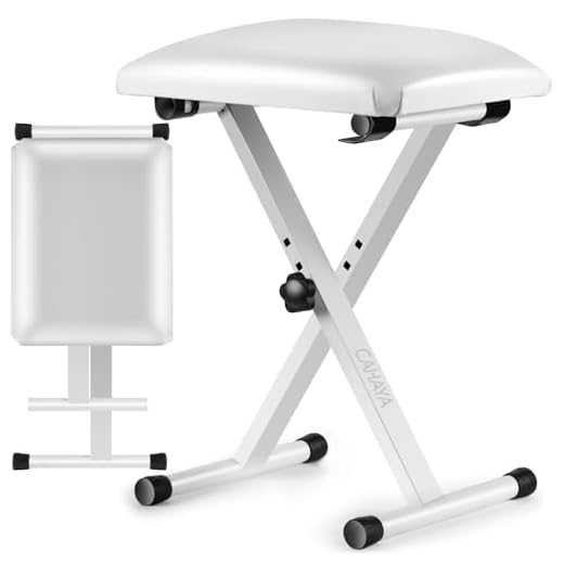 CAHAYA Taburete para Teclado con Altura Regulable Banco de Piano Estilo X Estable Banqueta para Teclado Plegable y Portátil (Blanco, Estándar)