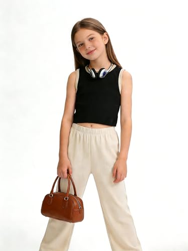 Image of Girl Clothes Solid Color Tank Top Casual Sweatpants 5-10Y Girls' Summer Outfit Set