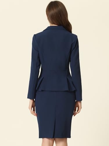 Allegra K 2 Piece Suit Skirt Sets for Women Blazer and Pencil Skirts Formal Office Business Casual Outfits Small Navy