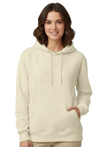 Image of Womens Plain Hoodie - Soft Cotton Blend Fleece Sweatshirt with Kangaroo Pocket & Drawstring Hood | Warm, Comfortable Winter Wear for Daily Use, Travel & Casual Outings