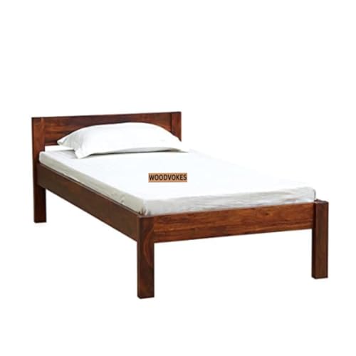 Image of Solid Sheesham Wood Single Bed with Headboard & Footboard | Sturdy Wooden Cot for Bedroom, Hostel & PG | Modern Design Single Wooden Bed Frame (Mattress Not Included) (Walnut-2)