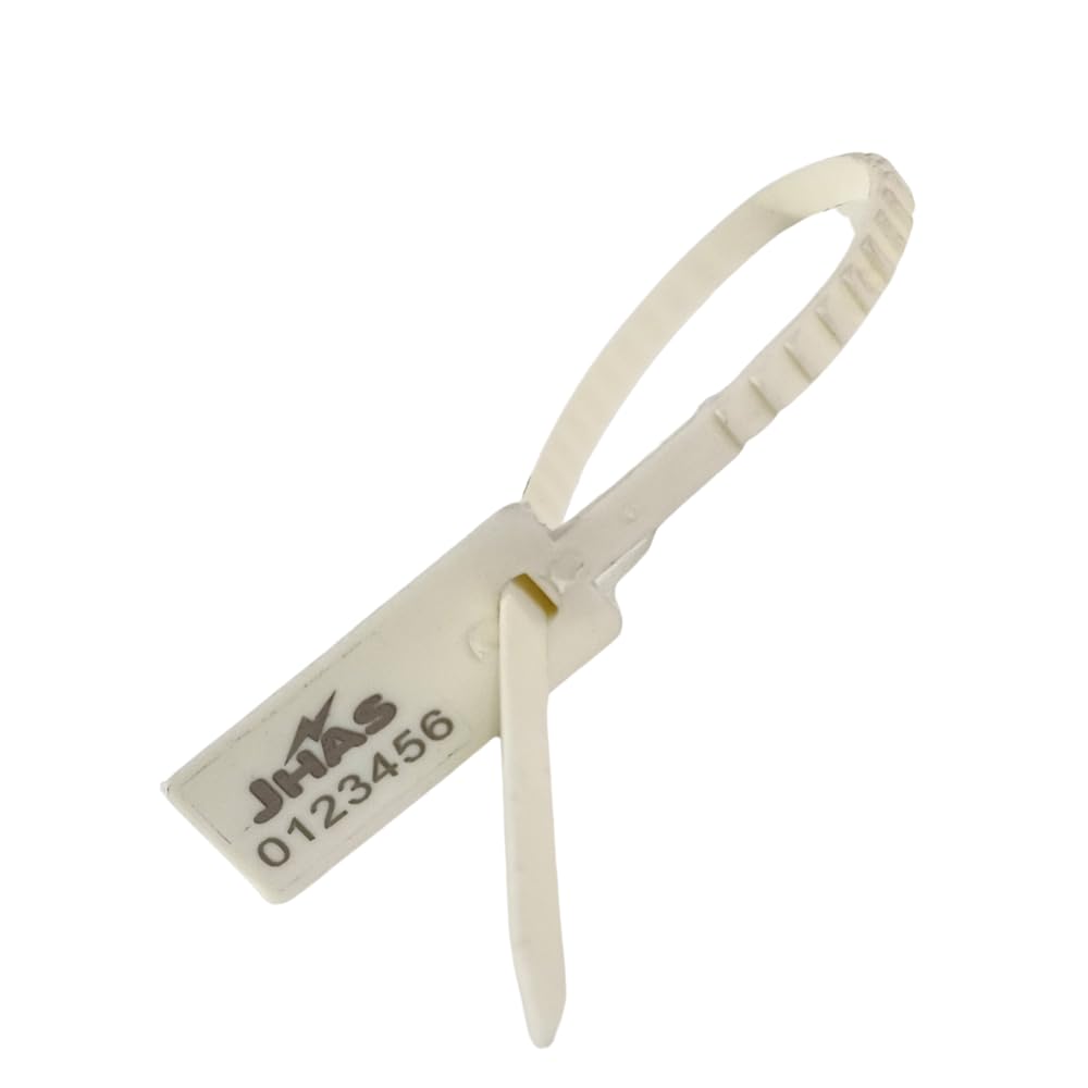 JHAS Container Seal Plastic Pull Tight Security Seal Tag Grip Seal Safety Tag Courier Tag 8 Inches Small Size Pack of 100 White