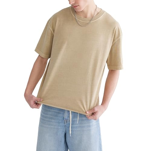 Aeropostale Men's Heavy Weight Boxy Crew Neck Short Sleeve T-Shirt, White Pepper, 3X-Large