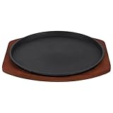 Healeved Eiserne Steakplatte aus Gusseisen mit Holzfuß Wärmeleitung und Gleichmäßige Hitzeverteilung für Grill und Küche Runde Grillpfanne für Steak und Mehr