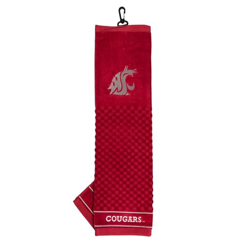 Image of Team Golf NCAA Washington State Cougars Embroidered Golf Towel Embroidered Golf Towel, Checkered Scrubber Design, Embroidered Logo