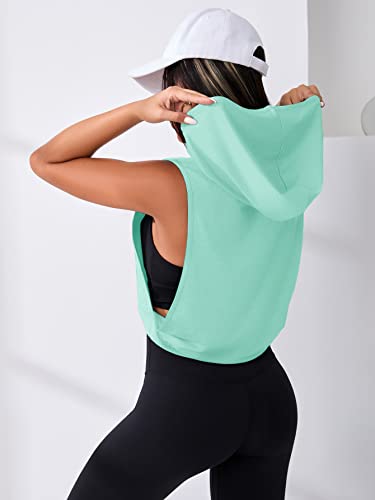 Sweatyrocks Women's Sleeveless Workout Top Hooded Activewear Crop Tank Top Open Side Shirt For Athletic Exercise Running Mint Green S #TOP1
