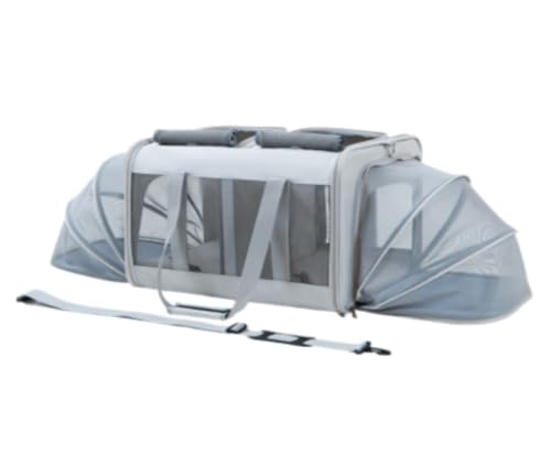 Gtzbciv 猫用キャリーバッグ 折りたたみ式 拡張可能 ペットキャリーボックス 特大 軽量 高耐荷重 通気性 移動簡単 猫2匹/小型犬/小動物/旅行/車/ポータブルケージに最適 シングルショルダー クロスボディ ペットバッグ (ライトグレー,拡張可能)