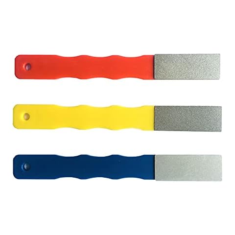 OSFTBVT Diamond Color Coded Mini Diamond Hone Kit 3Grits #220,400,600 Flat Hand File Knife Sharpener Red/Yellow/Blue - 3pcs Cover