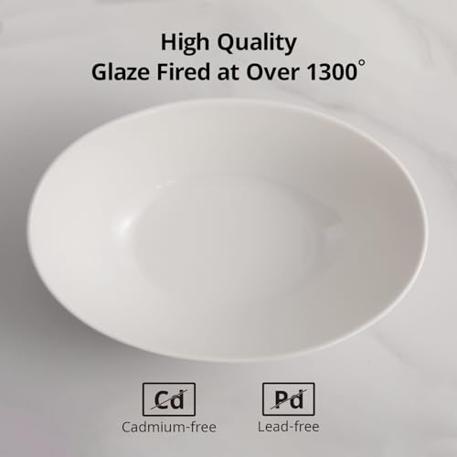 LIFVER Salad Bowl, 36oz White Porcelain Bowls Set of 4 for Pasta, Cereal, Soup, Dessert, Ramen, Microwave & Dishwasher Safe Oval Serving Bowl, 9" x 6.5" x 3" - Image 4
