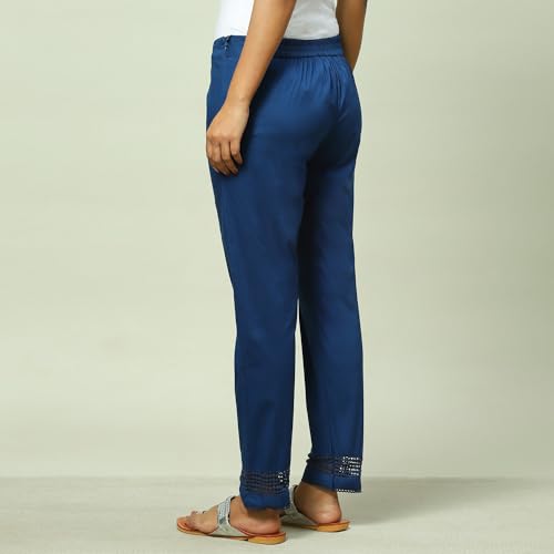 Image of Rangriti Indigo Cotton Blend Slim Pant for Women