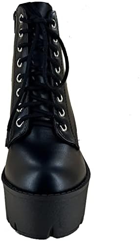 Soda Women's Setup Lug Sole Chunky High Heel Fashion Ankle Boot Lace up w/Side Zipper Bootie Setup Black 5.5 | Image 3