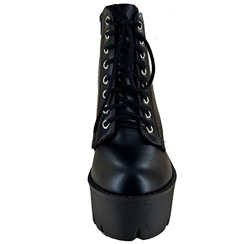 Soda Women's Setup Lug Sole Chunky High Heel Fashion Ankle Boot Lace Up W/Side Zipper Bootie4