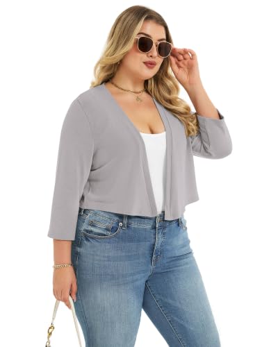 Image of Plus Size Shrugs for Women 3 /4 Sleeve Cropped Cardigan Knit Sweaters Open Front Bolero 2026