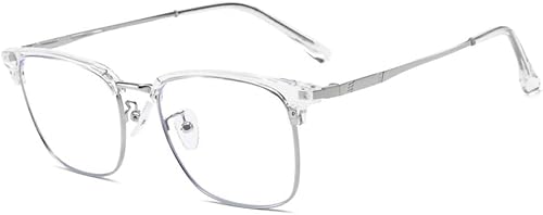 Lentes de miopía de metal retro a la moda, lentes de miopía para hombres y mujeres, lentes de bloqueo de luz azul (color  transparente, tamaño -1.0X)