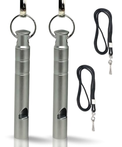 Titanium Whistle with Lanyard Emergency Safety, Titanium Gray, Set of 2, Weather Resistant, 125db Your Lifesaving Outdoor Essential, Perfect for Hiking, Pets, Sports, and Emergencies for Keychain