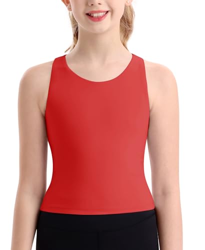 Image of DOCUMO Girls Tank Tops Double Lined Racerback Crop Tops for Kids Sleeveless Workout Tops for Dance, Yoga, Running, Sports