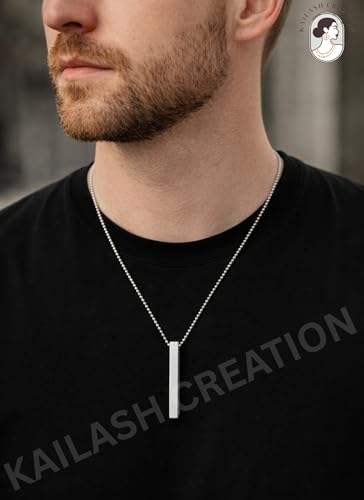 Image of Men's Stainless Steel Pendant Chain | Anti-Tarnish Silver Geometric Pendant Chain with Black Enamel Locket | Premium Stylish Neck Chain for Boys & Men | Durable Daily Wear Jewellery Gift for brother, Boyfriend and Husband
