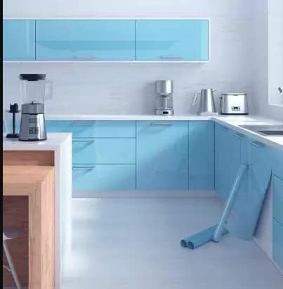 Image of WISDOM Vinyl Contact Paper Decorative for Cabinets Countertops Kitchen Shelves Liner Self Adhesive Film Peel and Stick Waterproof Removable Wallpaper (24 inch x 240, Sky-Blue Glossy Wallpaper)