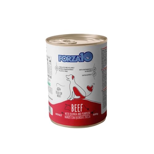 Forza 10 Umido Cane gusto MANZO, alimento completo di mantenimento per cani adulti di tutte le taglie e razze, for dogs, beef | 6 scatolette da 400 grammi l'una.