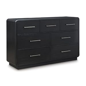 Signature Design by Ashley Rowanbeck Modern 7 Drawer Dresser with Felt-Lined Top Drawer and Safety Stop for Bedroom, Black