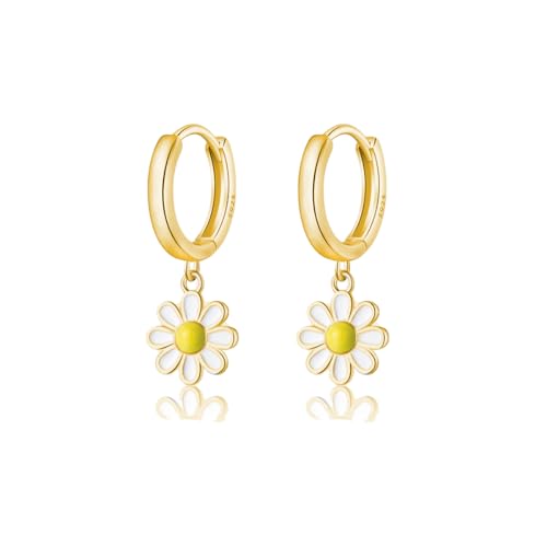 SLUYNZ 925 Sterling Silver Daisy Flower Hoop Earrings for Women Teen Girls Small Daisy Huggie Earrings Drop