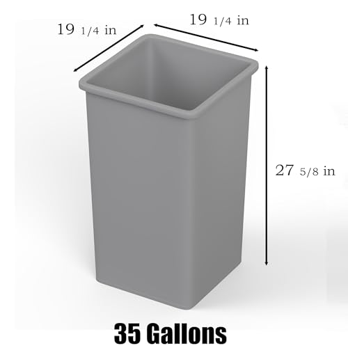 Image of 35 Gallon Gray Square Commercial Trash Garbage Can | Outdoor Office Restaurant School Kitchen