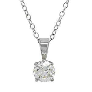 14k White Gold Lab-Grown Diamond Solitaire Pendant Necklace (0.75 Ct, I-J Color, VS2-SI1 Clarity) 18″