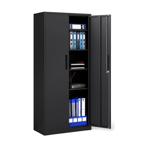 KOMFOTTEU Aktenschrank mit 2/4 verstellbaren Regalen, Metallschrank abschließbar mit Doppeltür, Werkstattschrank Büroschrank für Büro, Wohnzimmer, 80 x 40 x 180 cm