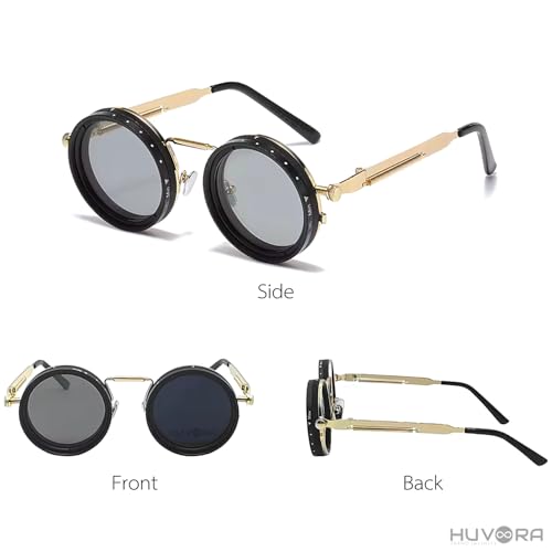 Image of Adjustable Tint Rotating Polarized Round Sunglasses for Men Stylish, Anti Glare Lenses 1-11 Gear UV400 Protection Metal Goggles for Driving Beach Retro Branded Sun Glasses