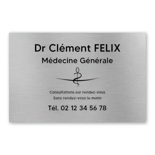 Plaque professionnelle PVC médecin avec symbole signalétique argent adhésif 3M