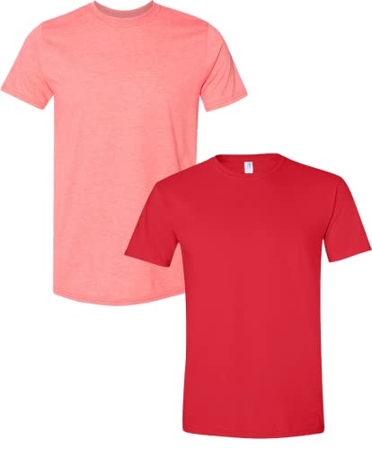 Image of Gildan Men's Softstyle Cotton T-Shirt, Style G64000, 2-Pack X-Large HeatherCoral /Red, Red, X-Large