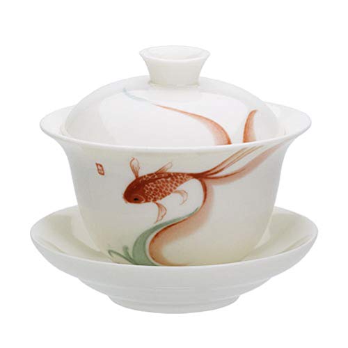 Amazon.co.jp: 白磁蓋碗(125ml)-金魚模様絵付け : ホーム＆キッチン