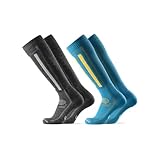 [DANISH ENDURANCE] スキーソックス 冬 靴下 スノーボード ウィンタースポーツ 抗菌防臭 通気性 保温 メンズ レディース 1 or 2組, マルチカラー（1xブルー/イエロー, 1xダークブラウン）, 25.0 cm - 28.0 cm