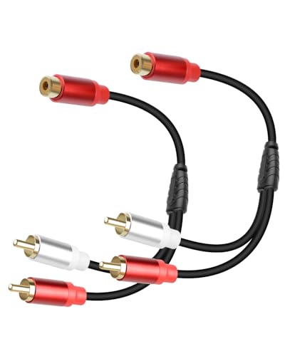 GELRHONR Cable RCA, Cable Subwoofers 1 hembra a 2 macho,de audio estéreo para subwoofers, cines en casa, altavoces, televisores HD y más, 30cm/1 ft (2 Pack)
