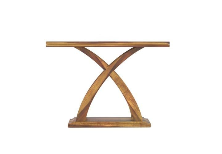 Image of Solid Wood Console Table for Living Room & Entryway | Modern Wooden Hallway Sofa Side Table with Designer Cross Leg Base | Honey Finish | 48 x 14 x 36 Inch