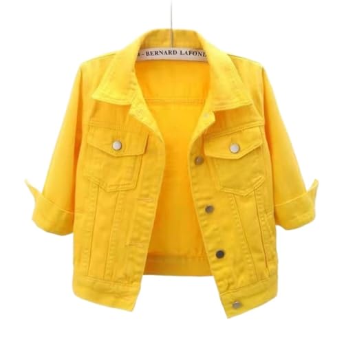 Women's Denim Jacket 2024 Fall Casual 3/4 Sleeve Denim Jacket Plus Size Basic Lapel Button Cropped Jacket
