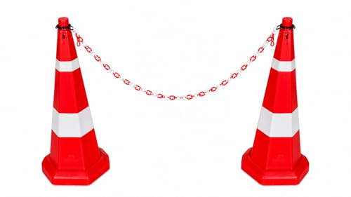 Image of Nilkamal Road Traffic Safety Cone, Pack of 2 Cones 1000 mm, with 1 mtr Chain + 2 Hooks, (Safety Cone, Traffic Safety Cone, Road Safety Cone with Reflective Strips Collar)