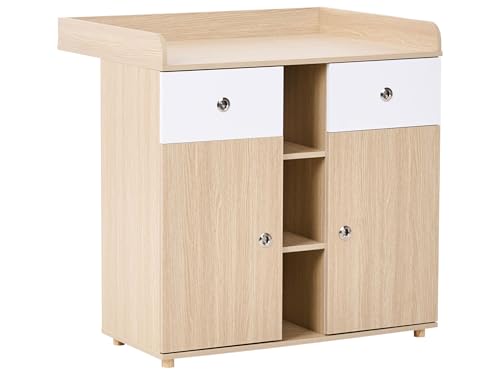 Beliani Baby Wickeltisch Schrank Holzoptik braun 69x90x90 cm 2 Schubladen 3 Fächer 2 Türen Delisle