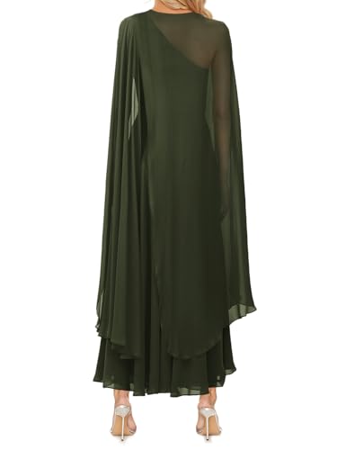 Image of Aisbei Women's Elegant One Shoulder A Line Flowy Maxi Dress Evening Gowns Party Formal Wedding Guest Dresses with Cape