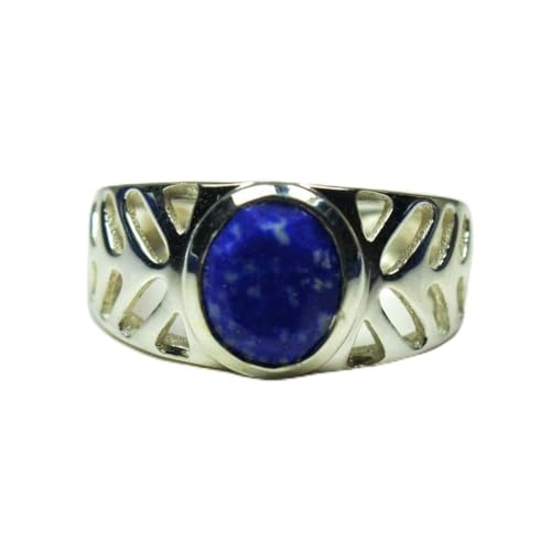 Bague en véritable lapis-lazuli homme argent sterling chevalière ronde haut de gamme taille 60