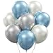 Pearl White, Metallic Silver, Pearl Baby Blue 12 Inch Pearlescent Thickened Latex Balloons, Pack of 72, Pearlized Premium Helium Quality for Wedding Bridal Baby Shower Birthday Party Decoration Supply