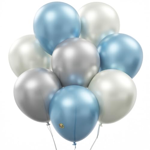 Image of AFTERLOON Natural Rubber Latex Mini Balloons 50 pcs Pearlized White /Silver /Baby Blue 5 Inch Pearl Color, Plastic-Free Alternative Pearlescent Thickened Extra Strong Helium Float, Baby Wedding Decor