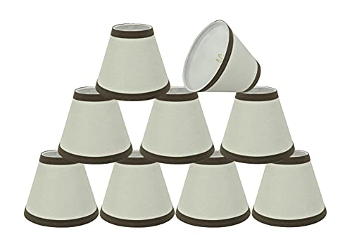 Aspen Creative 32043-9 Small Hardback Empire Shape Chandelier Set (9 Pack), Transitional Design in Off-White, 6" Bottom Width (3" x 6" x 5") Clip ON LAMP Shade, White & Brown Trim, 9 Count Aspen Creative 32043-9 Small Hardback Empire Shape Chandelier Set (9 Pack), Transitional Design in Off-White, 6" Bottom Width (3" x 6" x 5") Clip ON LAMP Shade, White & Brown Trim, 9 Count