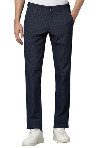 Image of Louis Philippe Men's Slim Fit Textured Cotton Blend Casual Trousers