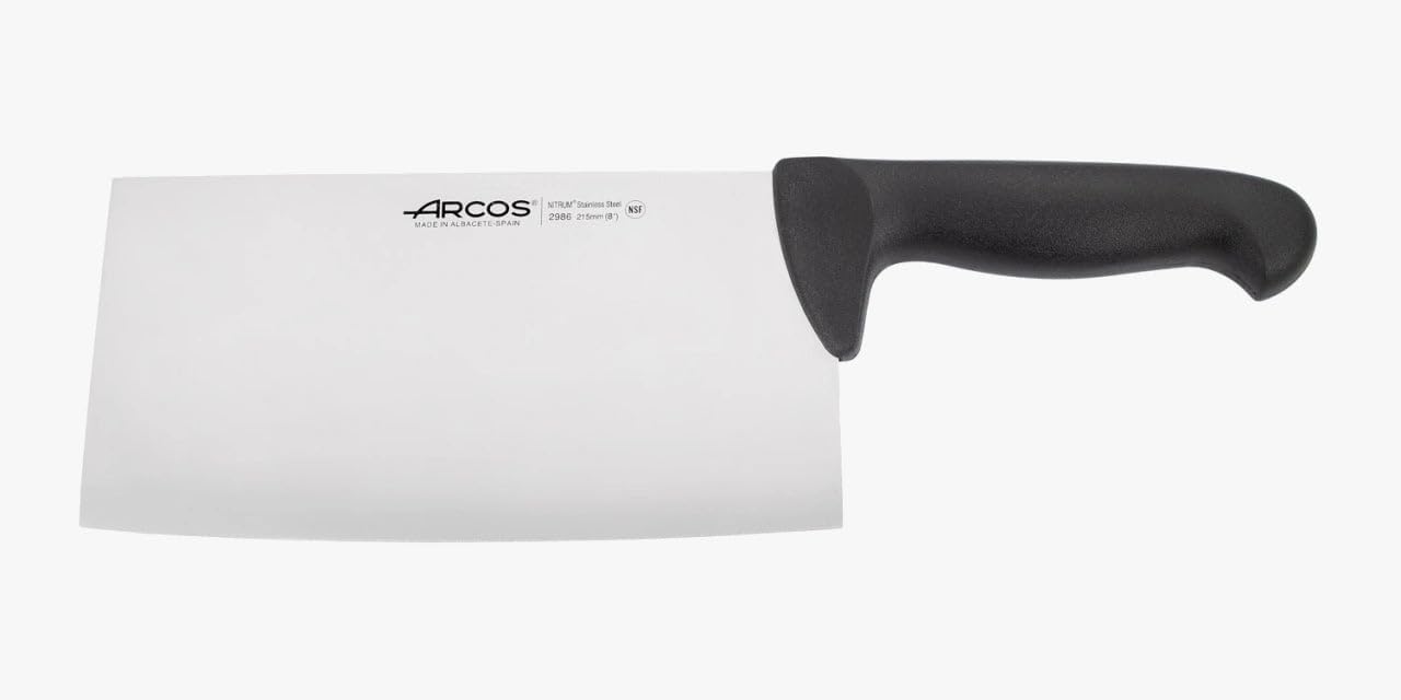 Arcos Cleaver Knife Butcher Knife - Nitrum Stainless Steel 8" - Polypropylene Handle in Black - Bactiproof Silver - Color Identification System - Series 2900 - Color Black