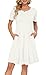 AUSELILY Damen Kurzarm Plissee Loose Swing Freizeitkleid mit knielangen Taschen Weiß,X-Large