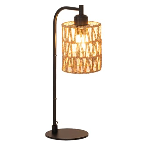 Lsliangmei Lámpara de Mesa USB con Pantalla de Ratán, 43,5 cm de Alto, Intensidad Regulable, Base Negra