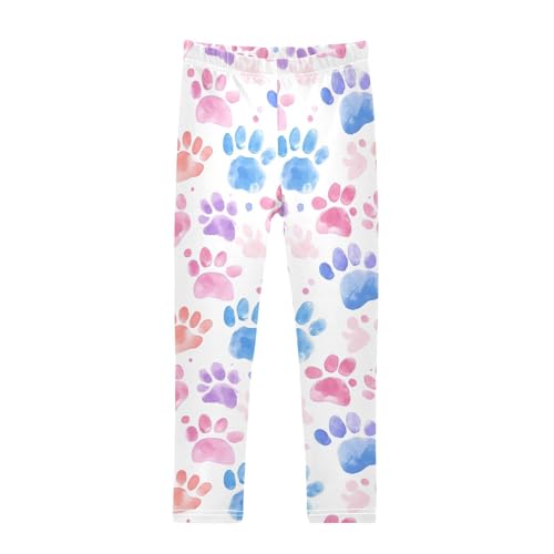 Watercolor Cat Dog Animal Paw Print Girls Casual Leggings for Kids Printed Long Pant Bottoms Stretch and Soft